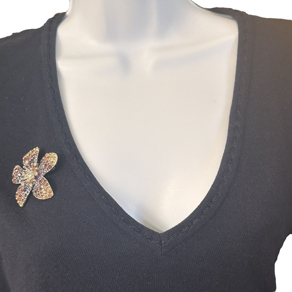 Anne Klein Brooch Flower Rhinestone Silver Tone Pin Festive Party Career - Picture 4 of 13